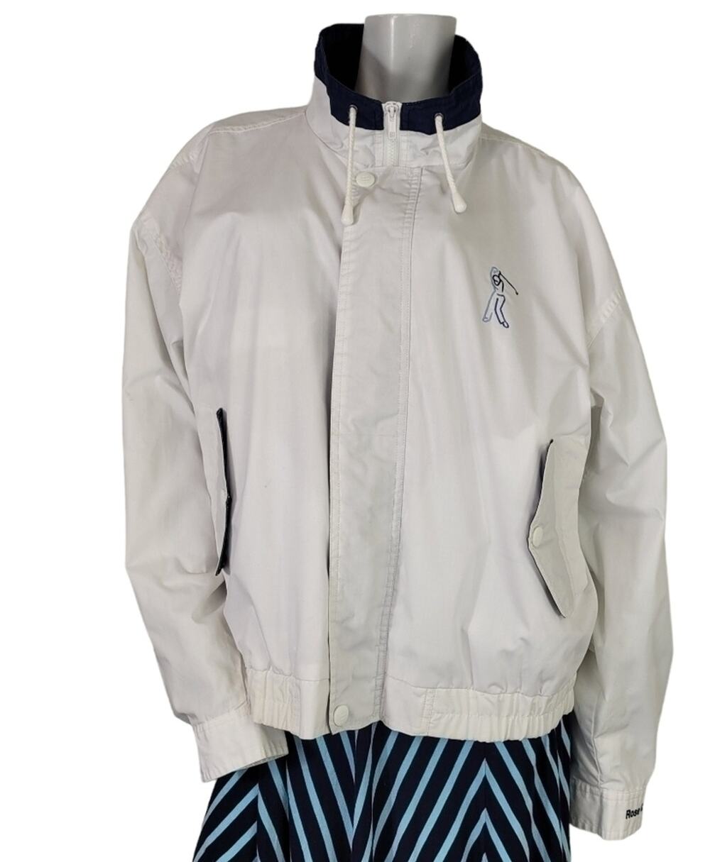 Hartwell ViaSport WMS XL Jacket Windbreaker 90s Oversized Golf White Navy Blue